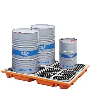 Vaten lekbak met rooster polyethyleen 4 vaten 200L